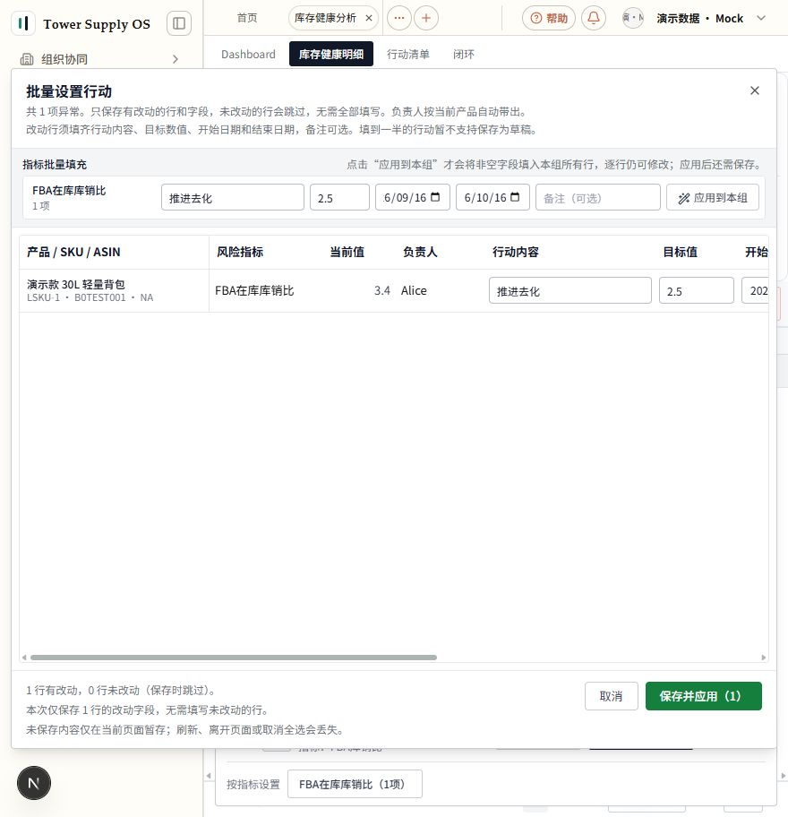 填写行动、目标和日期,应用到本组后检查待保存行